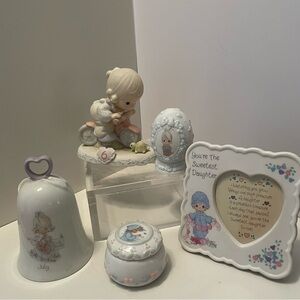 Vintage Precious Moments Items Lot Of 5 Bell,Box,Frame,Egg,Figurine
